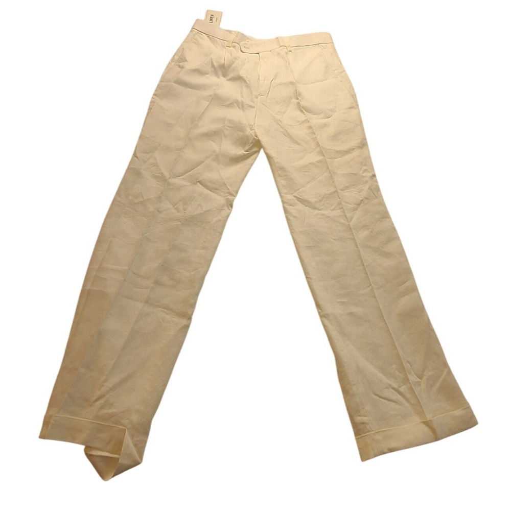 Inserch Men's White Linen Pleated Dress Pants Limited Edition Cuffed Size 36